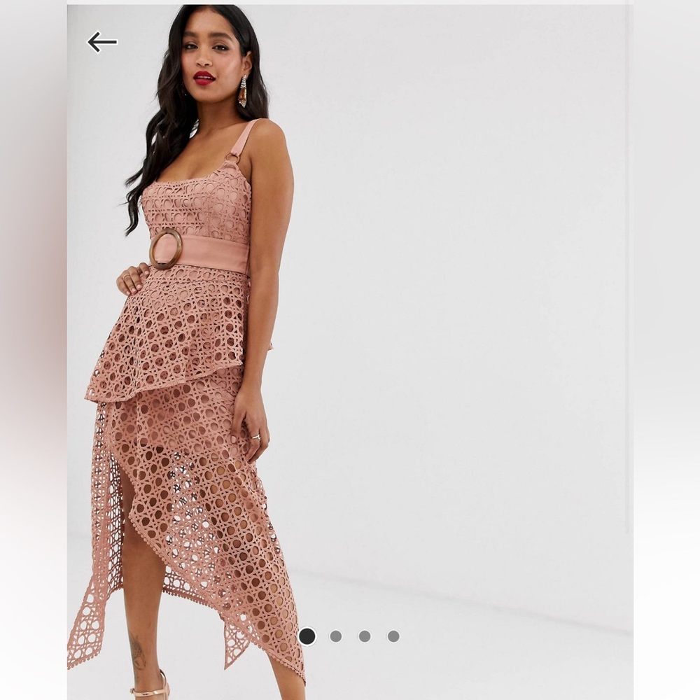 ASOS Midi Dress with Square Neckline and Belt in Basket Weave Lace